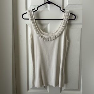 White tank with silver beading